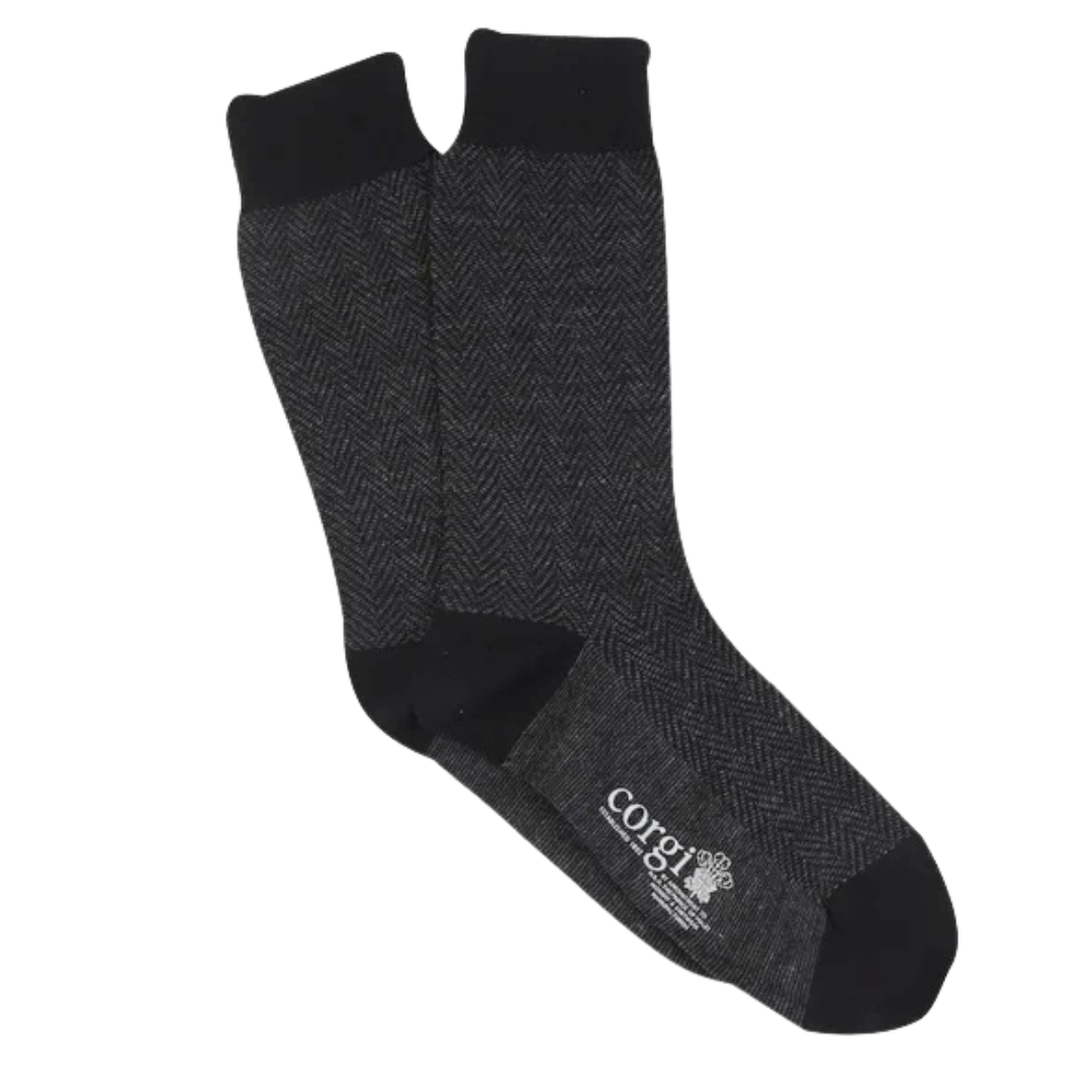 Wool Herringbone Sock - Black & Charcoal