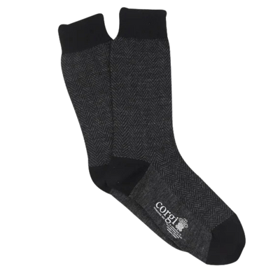 Wool Herringbone Sock - Black & Charcoal