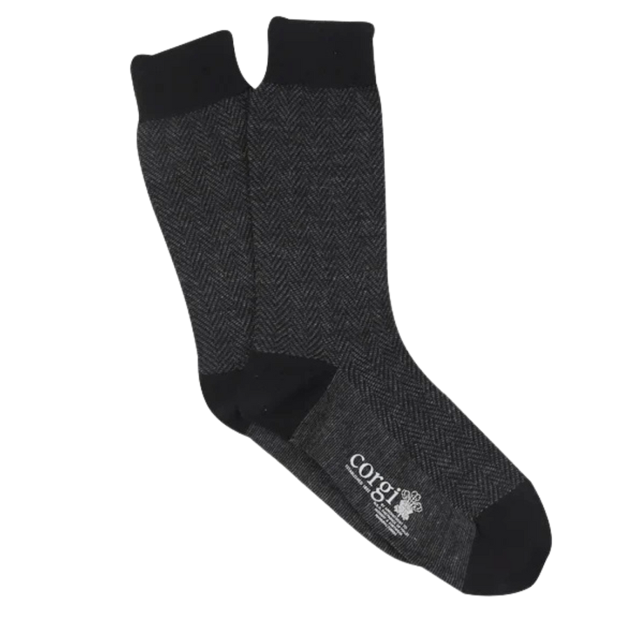 Wool Herringbone Sock - Black & Charcoal