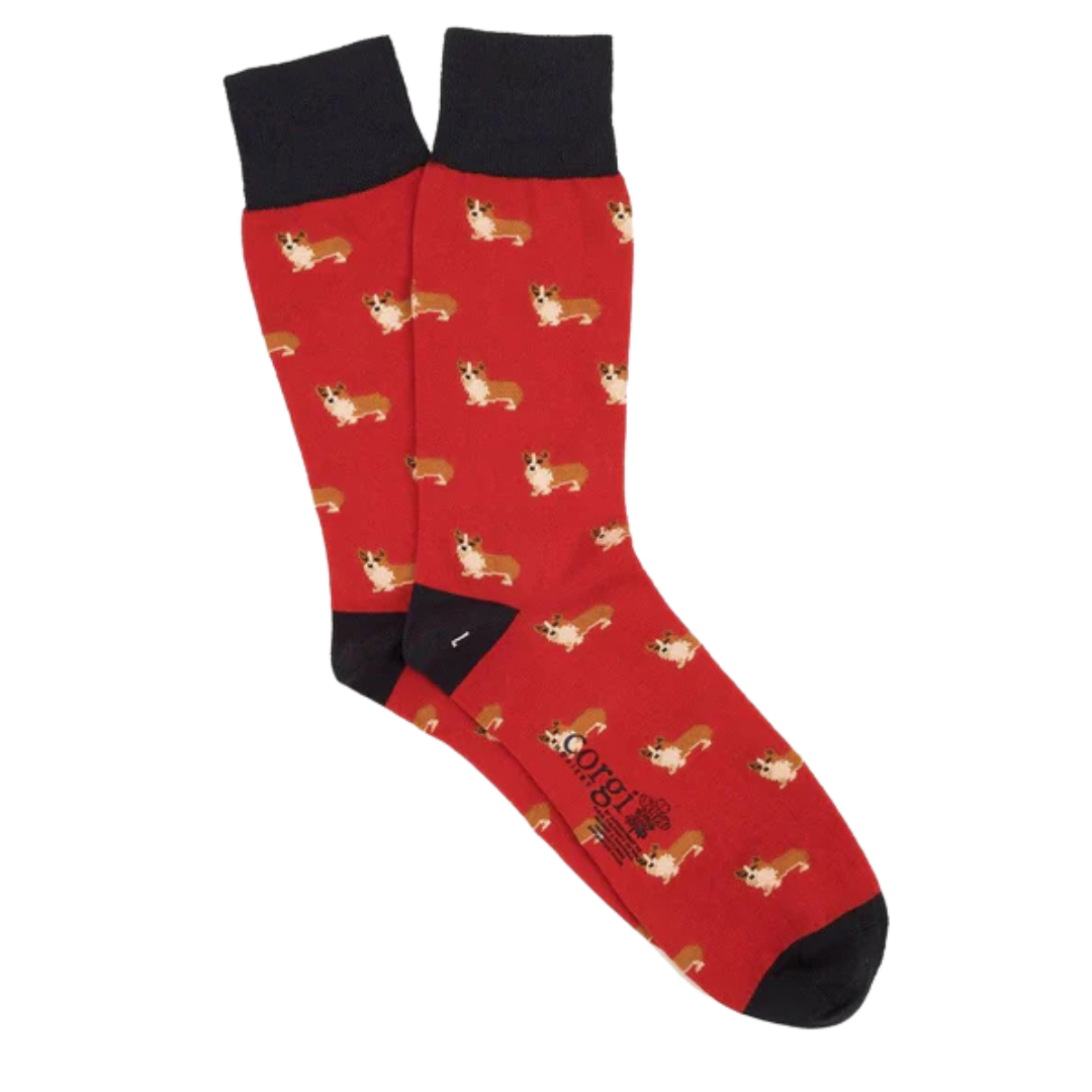 Corgi Cotton Socks - Red & Navy