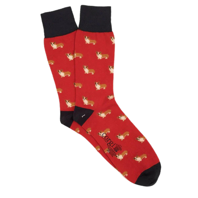 Corgi Cotton Socks - Red & Navy