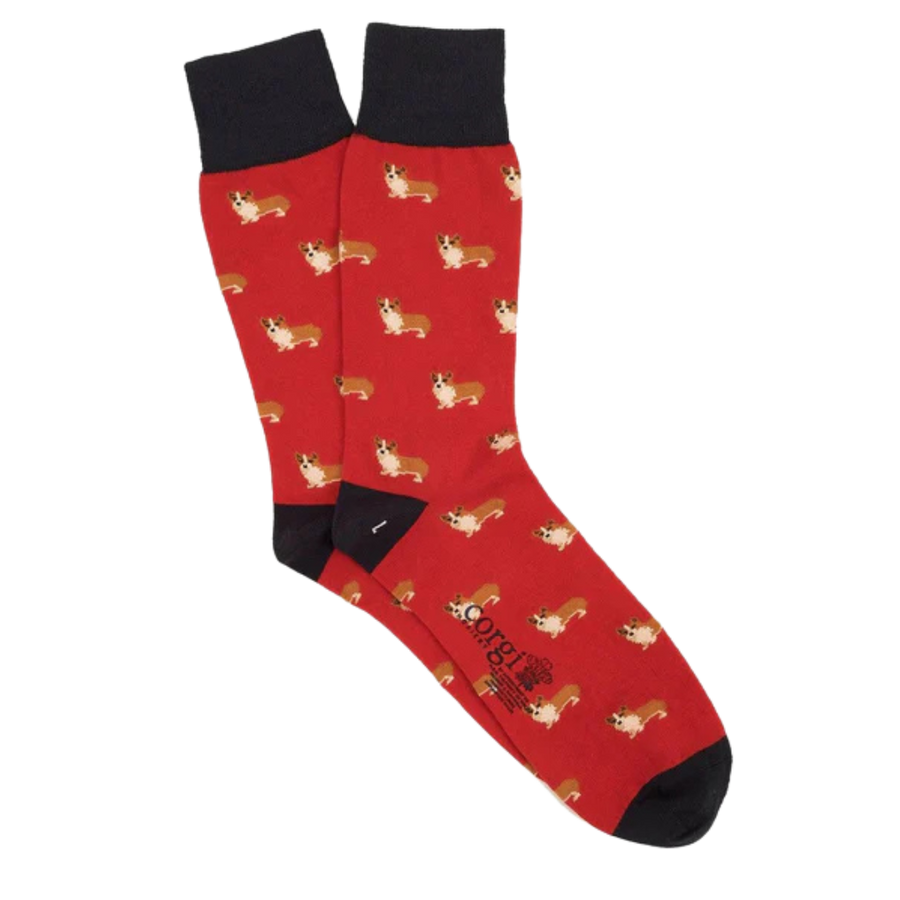 Corgi Cotton Socks - Red & Navy