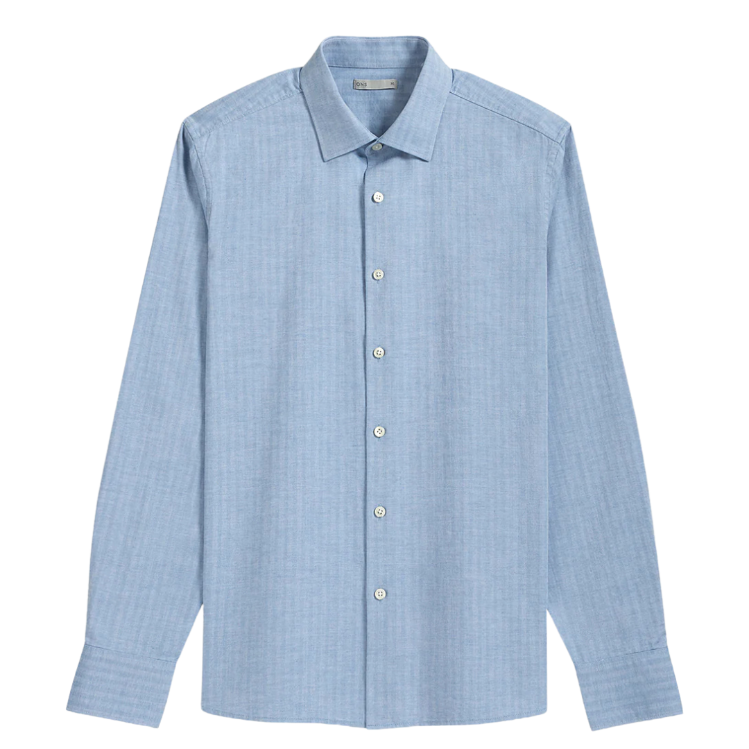 Adrian Heather Herringbone Shirt - Light Blue