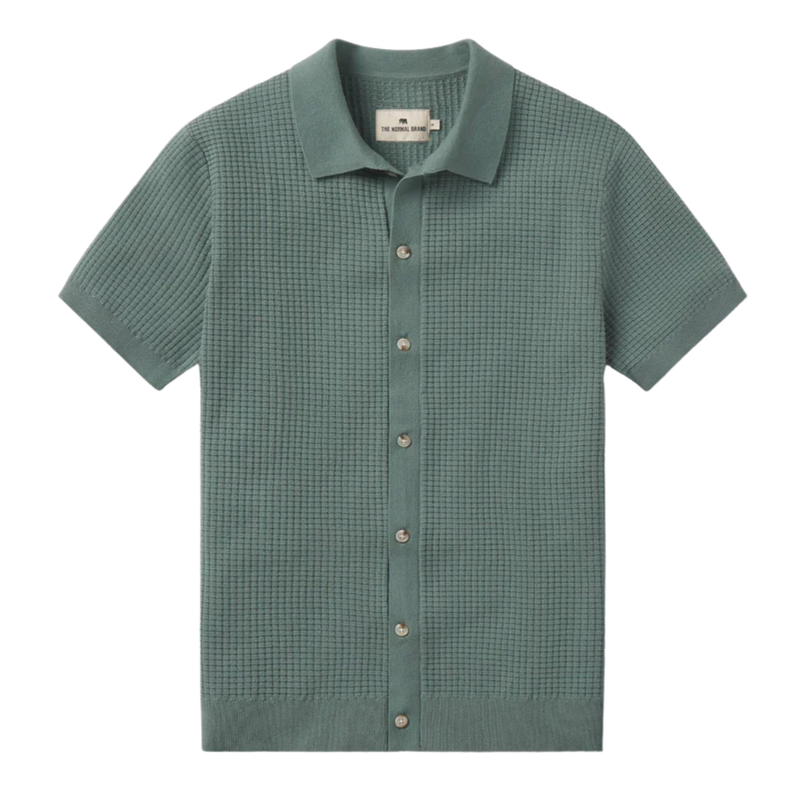 Waffle Stitch Button Up - Juniper