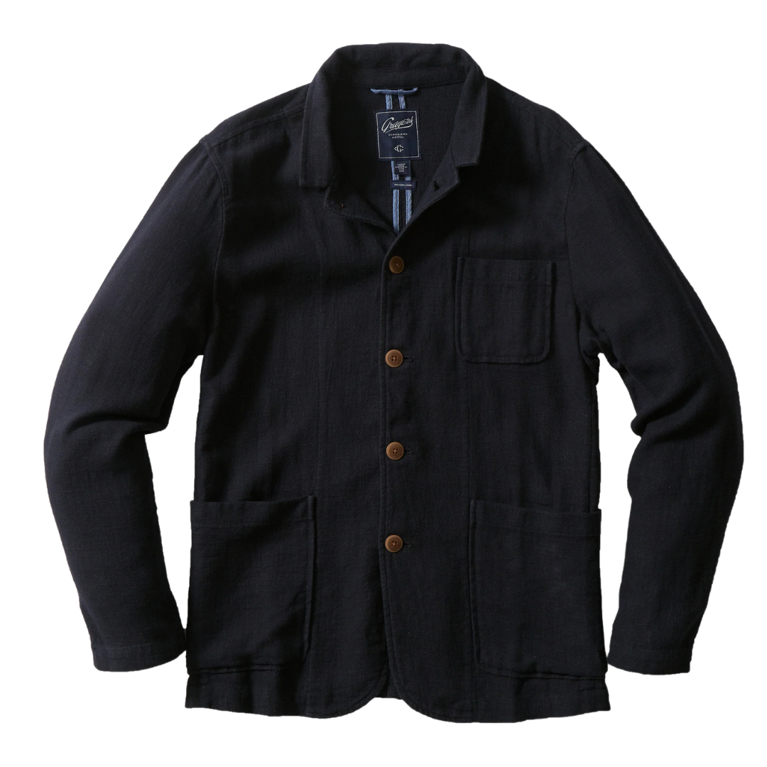 Nelson Ramie Stand Up Collar Blazer - Navy