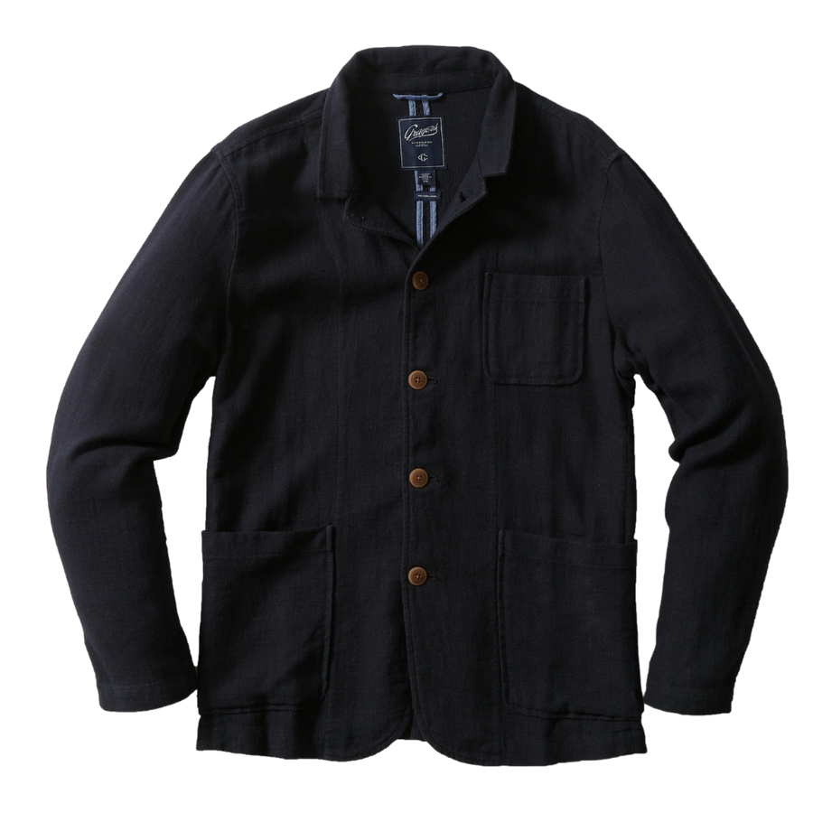 Nelson Ramie Stand Up Collar Blazer - Navy