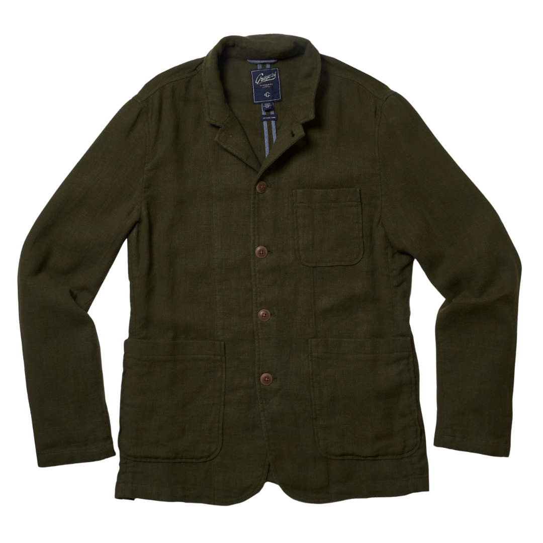 Nelson Ramie Stand Up Collar Blazer - Dark Olive
