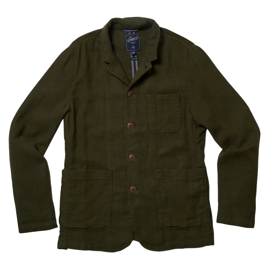 Nelson Ramie Stand Up Collar Blazer - Dark Olive