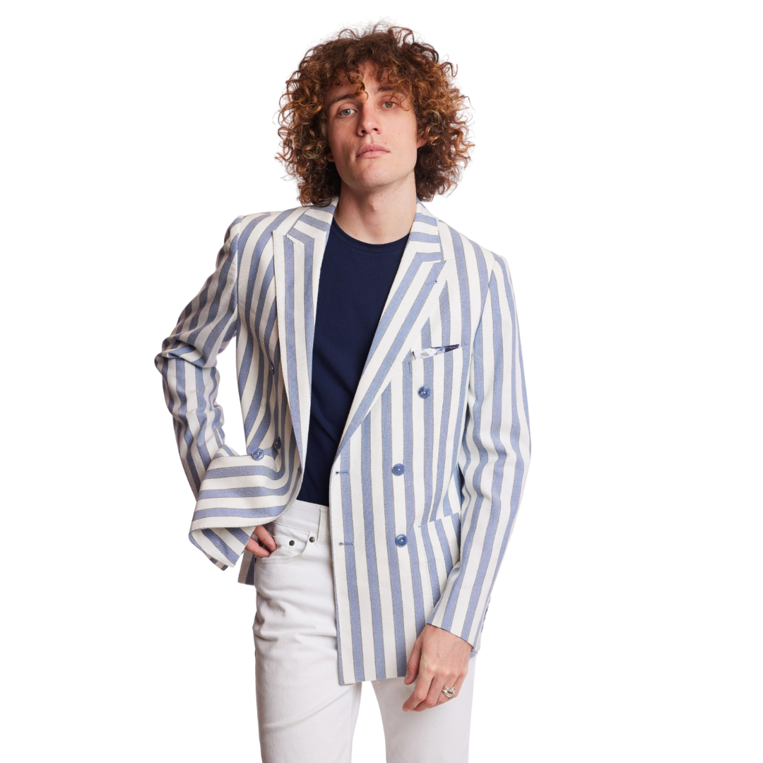 Soho Peak Double Breasted Slim Jacket - Blue & Cream Stripe