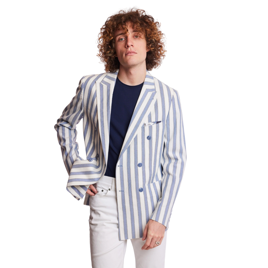 Soho Peak Double Breasted Slim Jacket - Blue & Cream Stripe