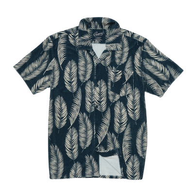 Riviera Terry Button Front Print Shirt - Navy Leaf