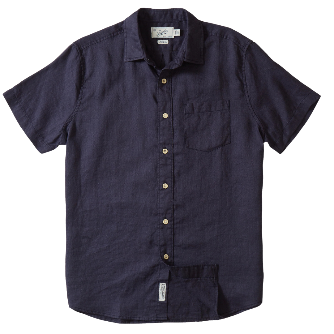 Amalfi Textured Hemp Linen Cotton Short Sleeve - Blue Steel