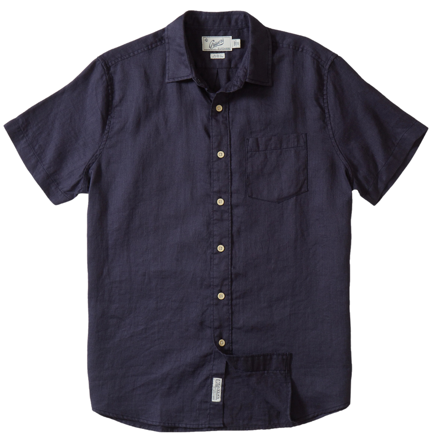 Amalfi Textured Hemp Linen Cotton Short Sleeve - Blue Steel