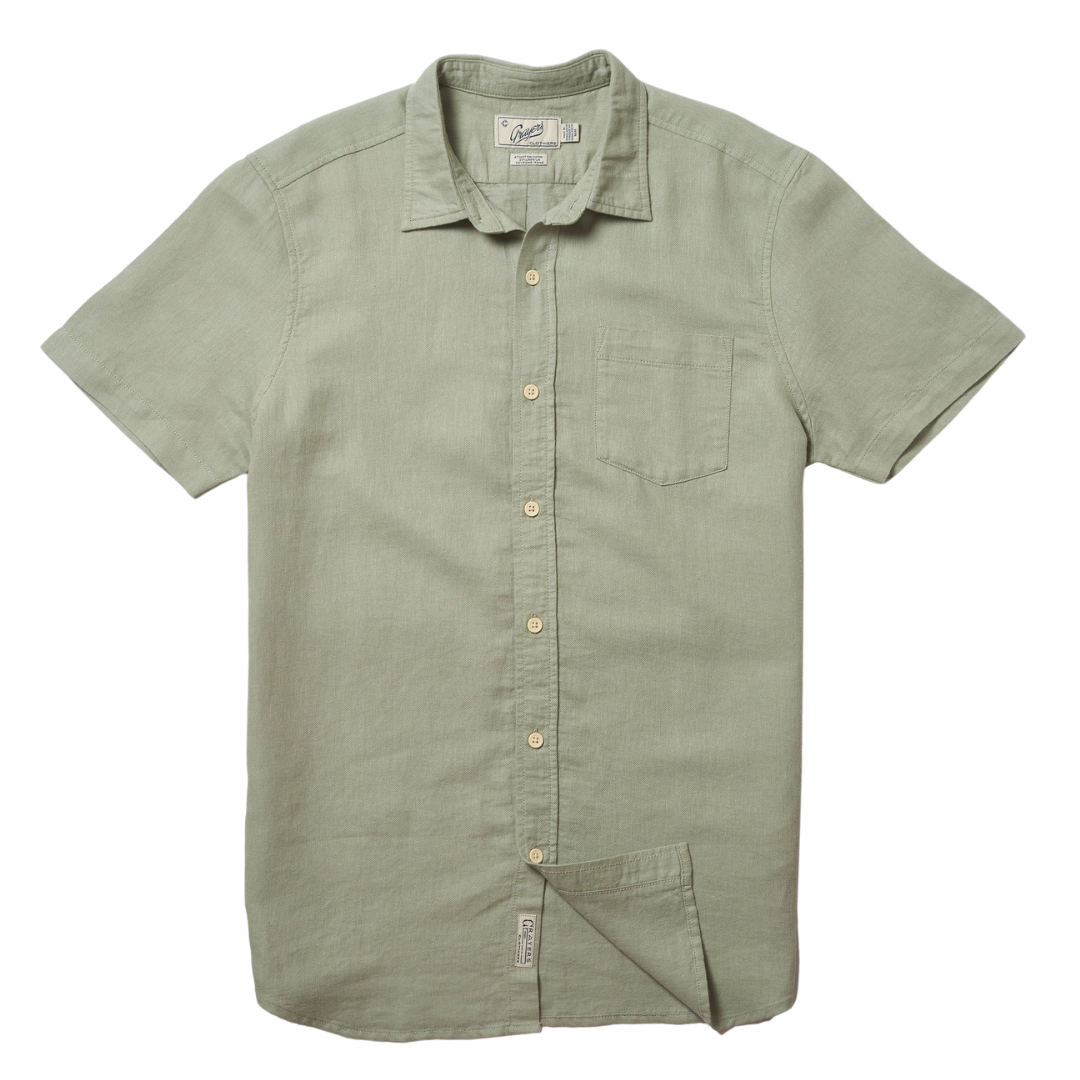 Amalfi Textured Linen Hemp Short Sleeve Shirt - Blue Surf