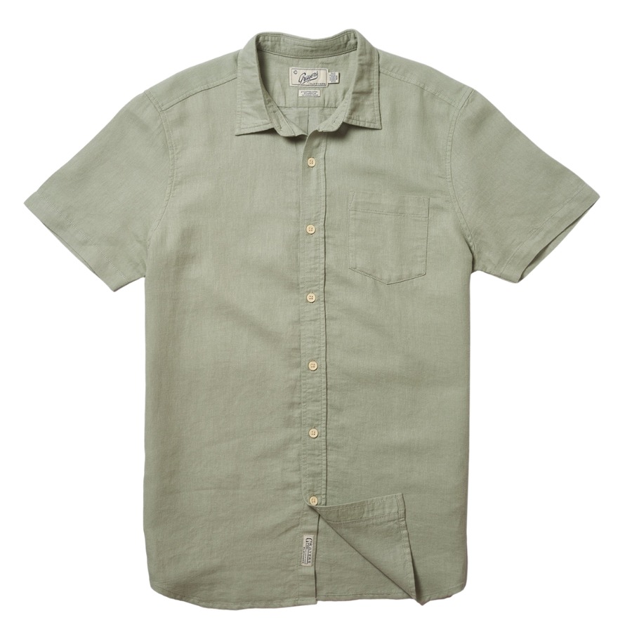 Amalfi Textured Linen Hemp Short Sleeve Shirt - Blue Surf