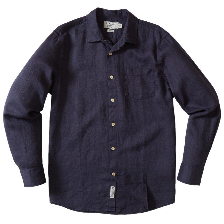 Amalfi Textured Linen Cotton Long Sleeve Shirt - Blue Steel