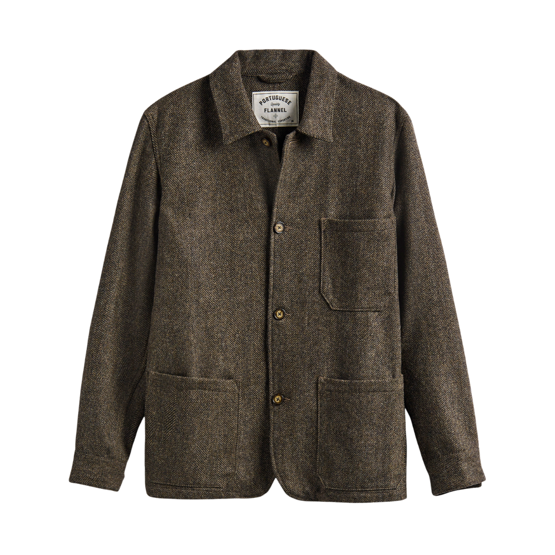 Labura Wool Herringbone Chore Coat - Brown