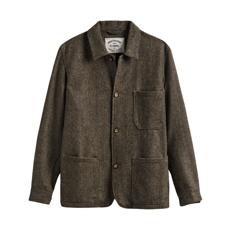 Labura Wool Herringbone Chore Coat - Brown