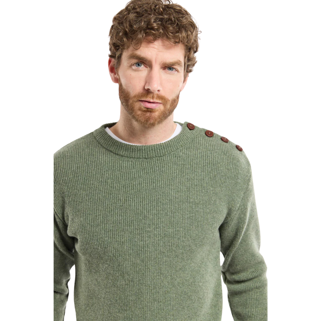 Lambswool Fisherman's Sweater - Moss Green