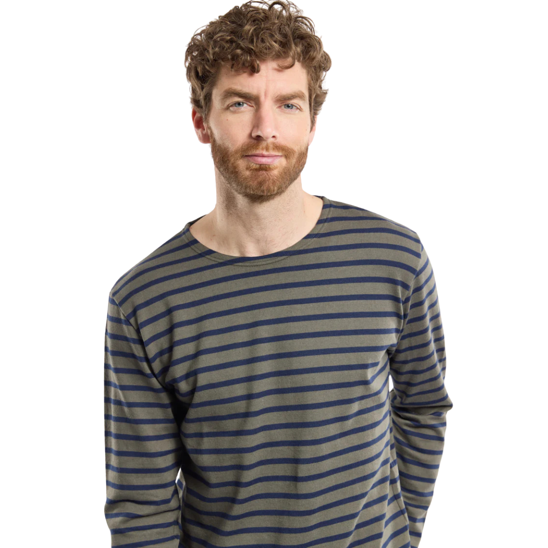 Breton Striped Long Sleeve Shirt - Olive Green & Marine Blue