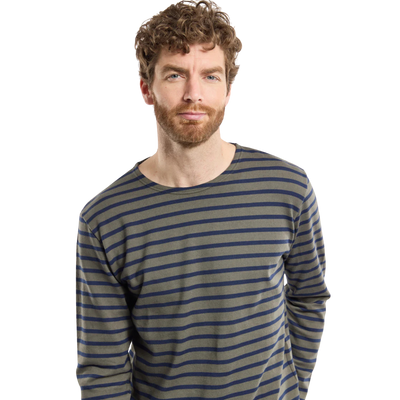Breton Striped Long Sleeve Shirt - Olive Green & Marine Blue