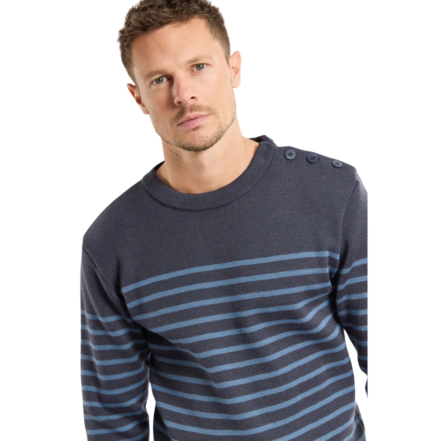 Wool Fisherman's Breton Striped Sweater - Blue Fin