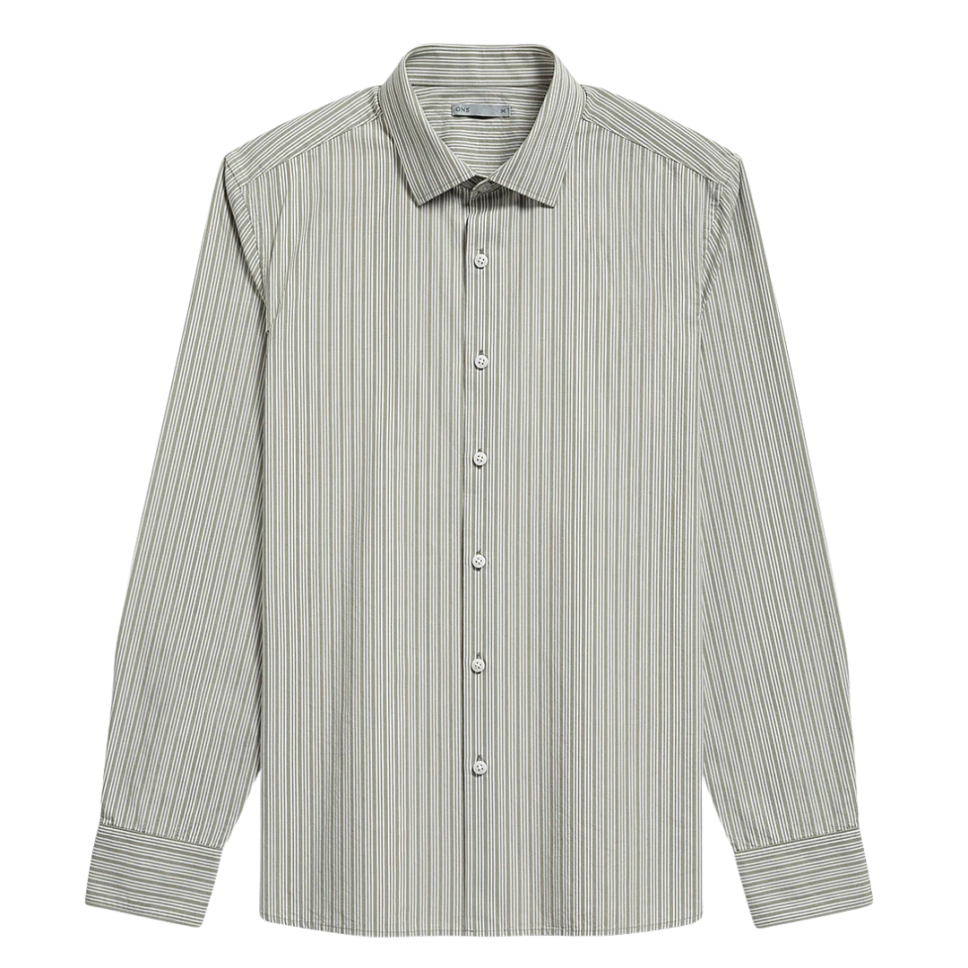 Adrian Pencil Stripe Shirt - Off White & Seagrass