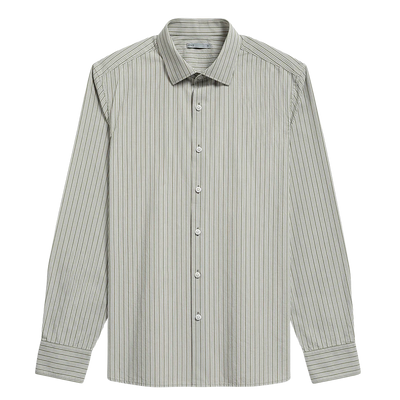 Adrian Pencil Stripe Shirt - Off White & Seagrass