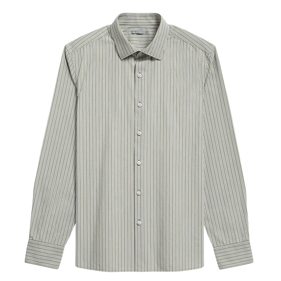 Adrian Pencil Stripe Shirt - Off White & Seagrass