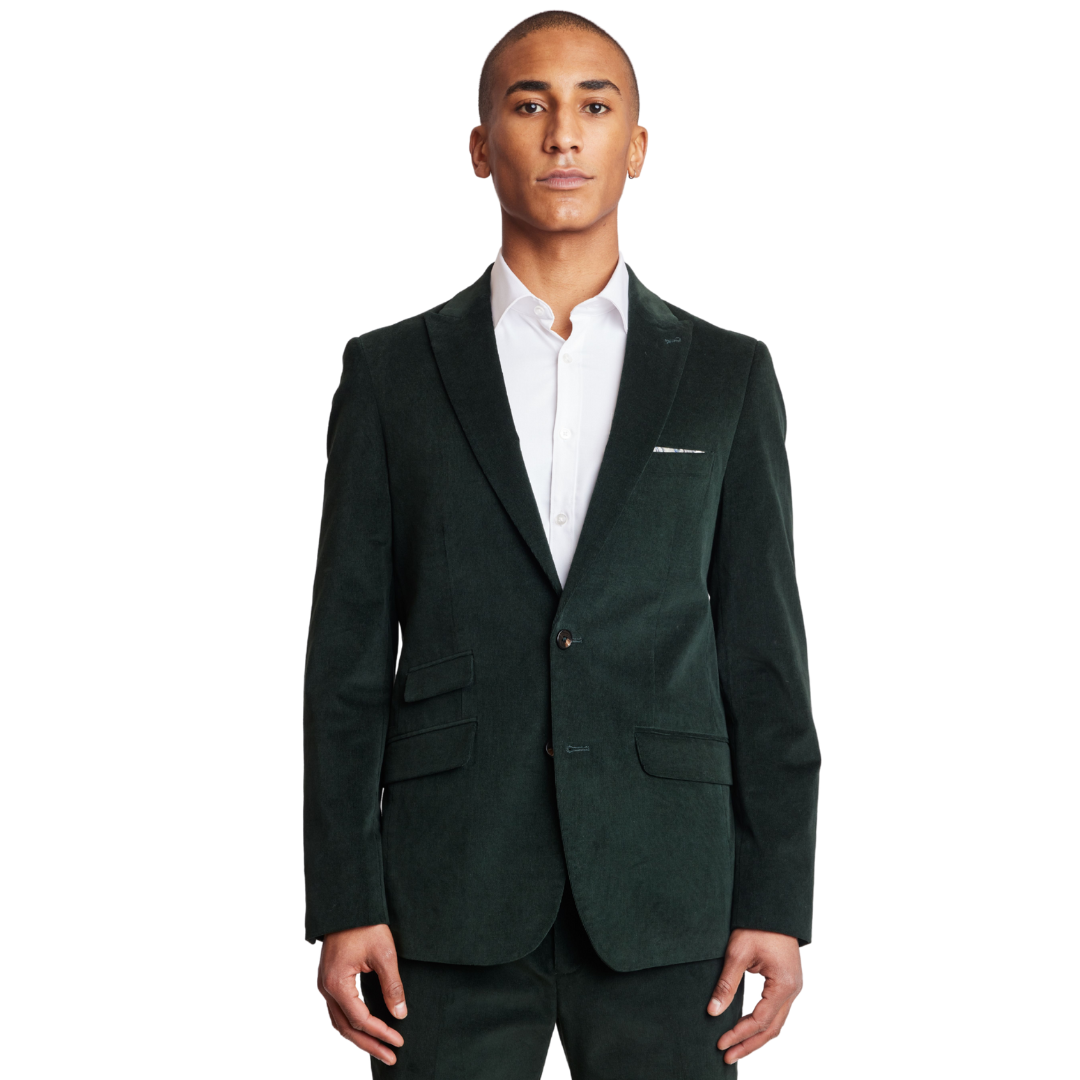Ashton Slim Peak Jacket - Forest Green Corduroy