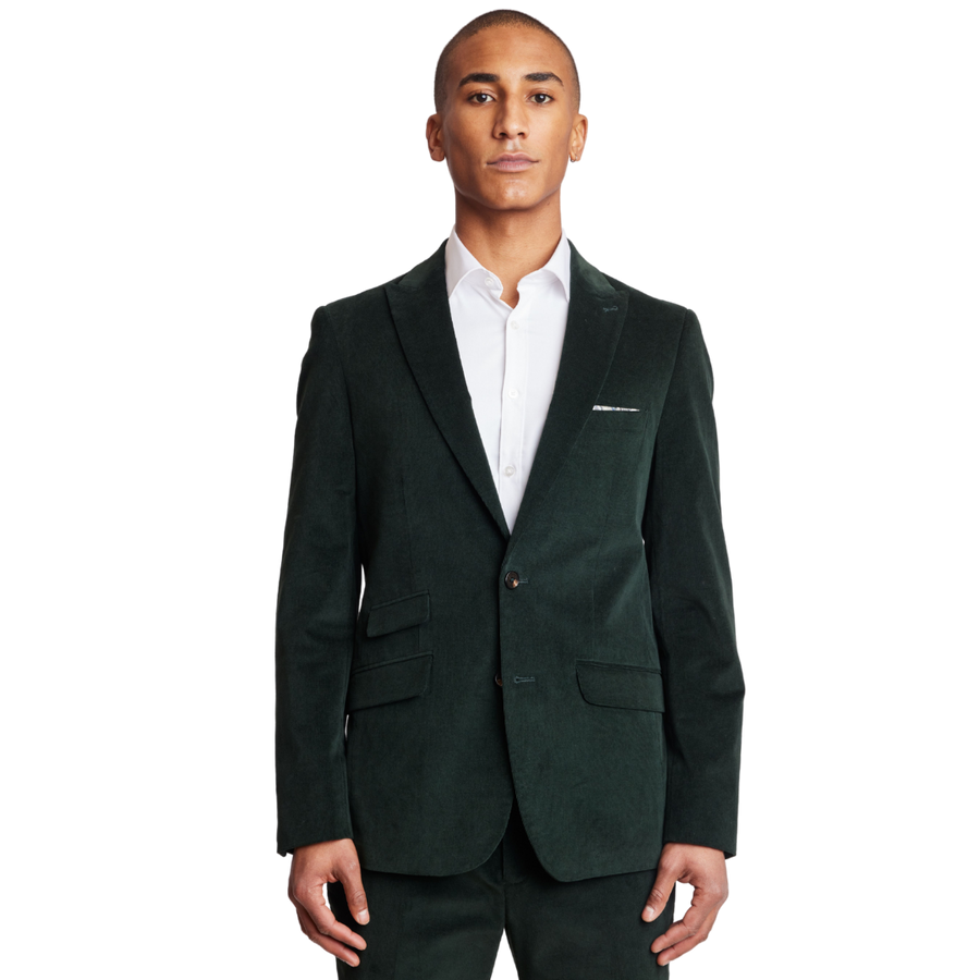 Ashton Slim Peak Jacket - Forest Green Corduroy