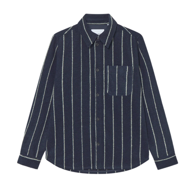 Lennon Wool Pinstripe Overshirt - Dark Navy