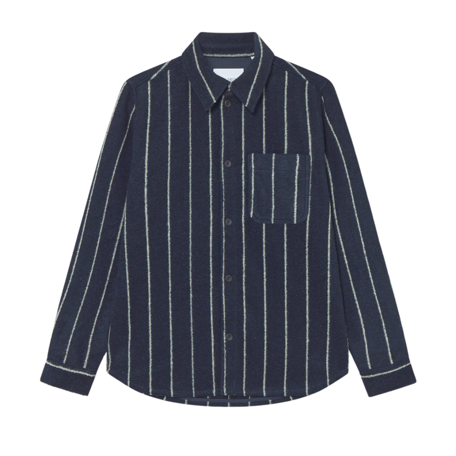 Lennon Wool Pinstripe Overshirt - Dark Navy