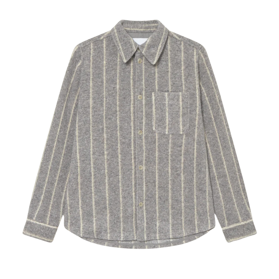 Lennon Wool Pinstripe Overshirt - Grey Melange