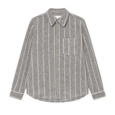 Lennon Wool Pinstripe Overshirt - Grey Melange