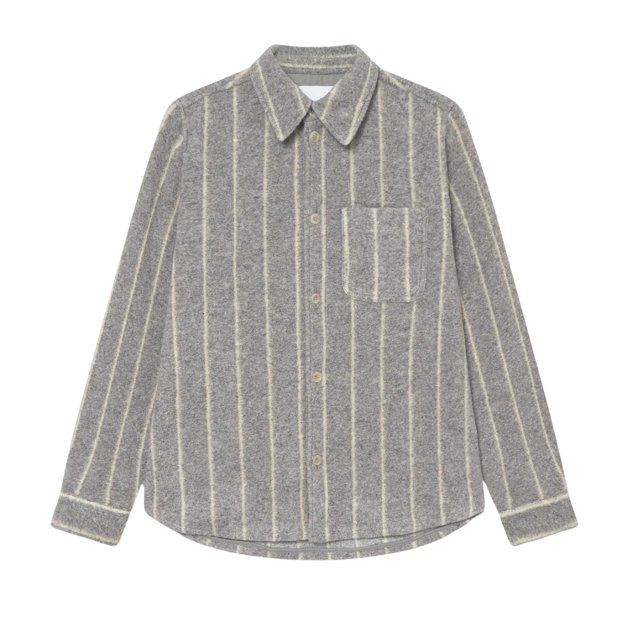 Lennon Wool Pinstripe Overshirt - Grey Melange