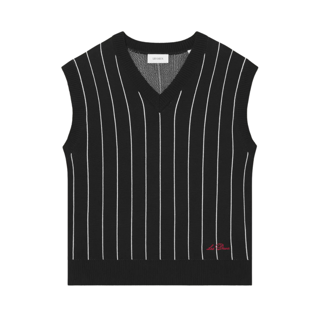 Gaston Jacquard Pinstripe Vest - Black