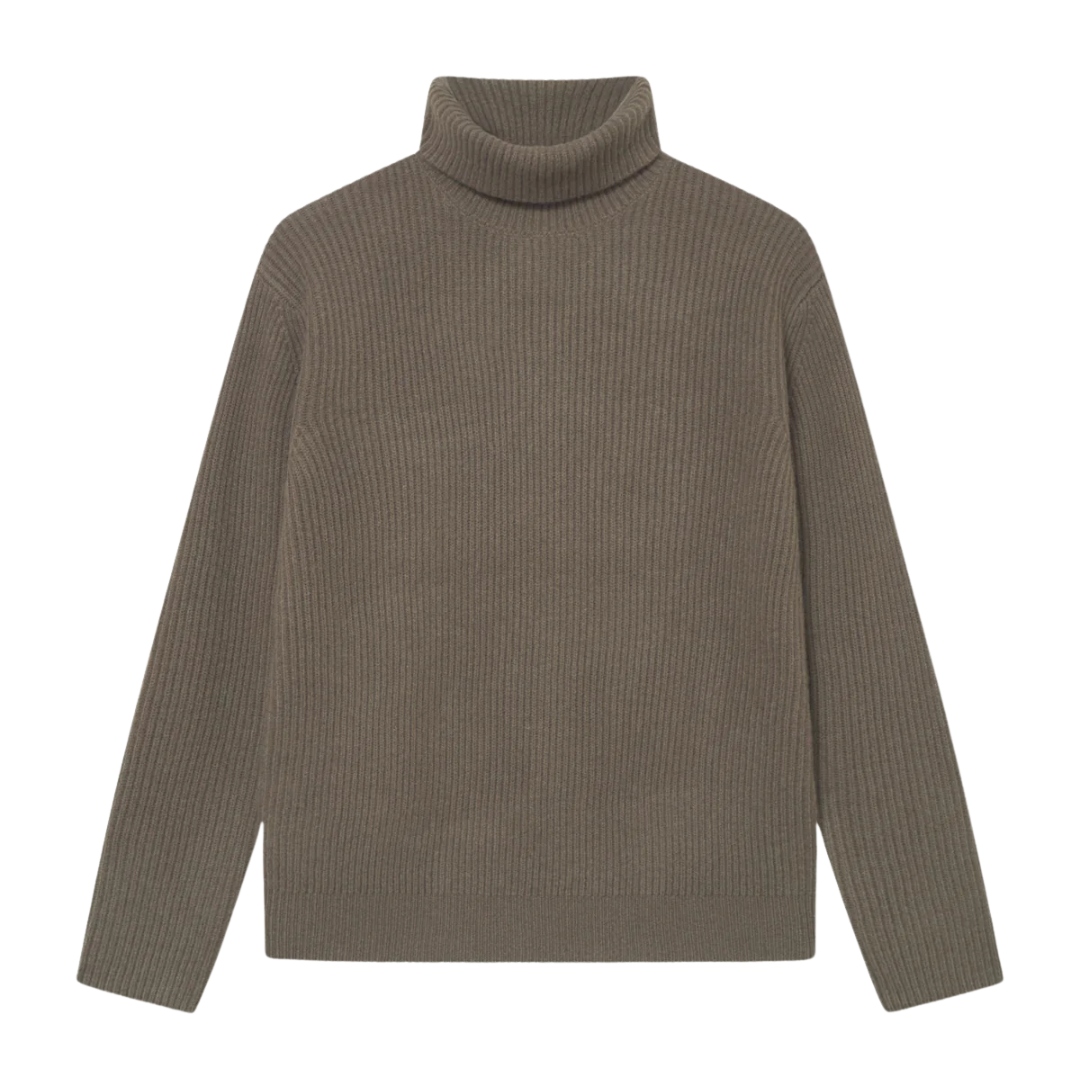 Eddie Wool Rib Rollneck Knit - Teak Brown