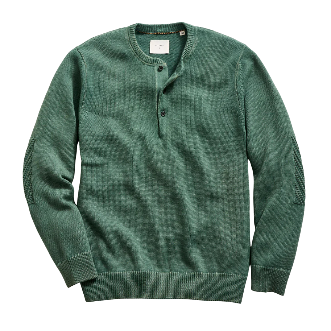 Garment-Dyed Henley Sweater - Jungle Green