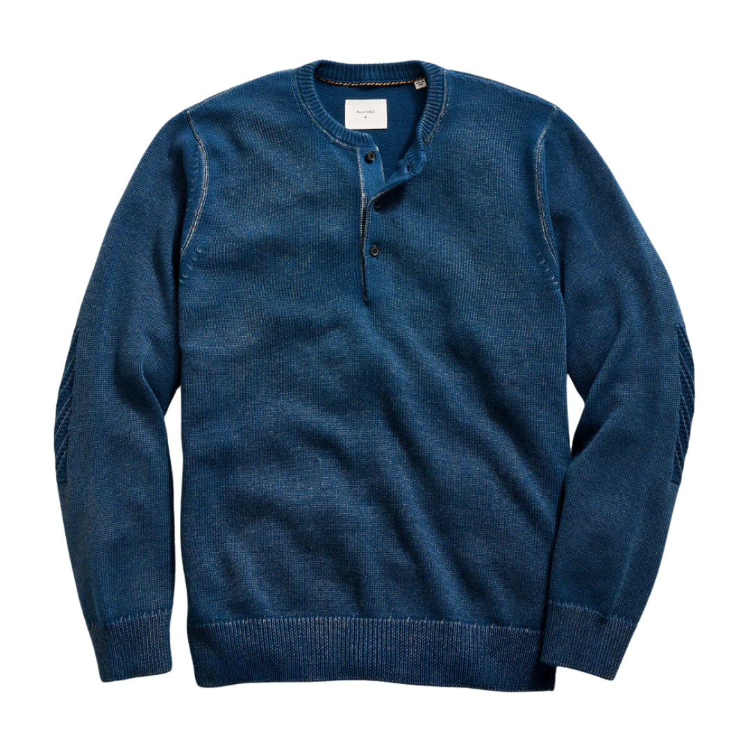 Garment-Dyed Henley Sweater - Tide Blue