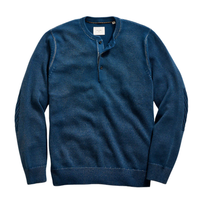 Garment-Dyed Henley Sweater - Tide Blue
