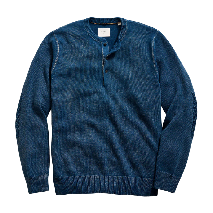 Garment-Dyed Henley Sweater - Tide Blue