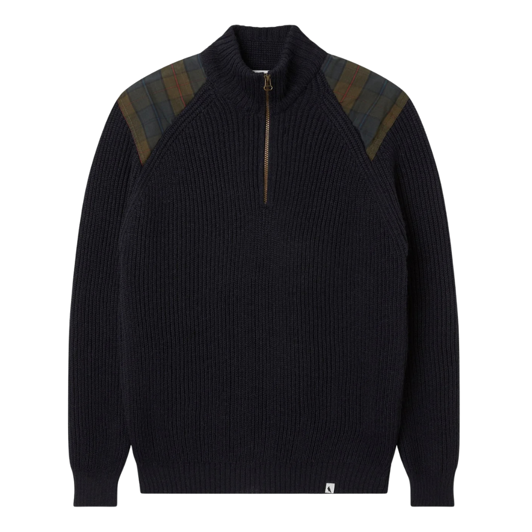 Bexley Quarter Zip Sweater - Navy & Plaid