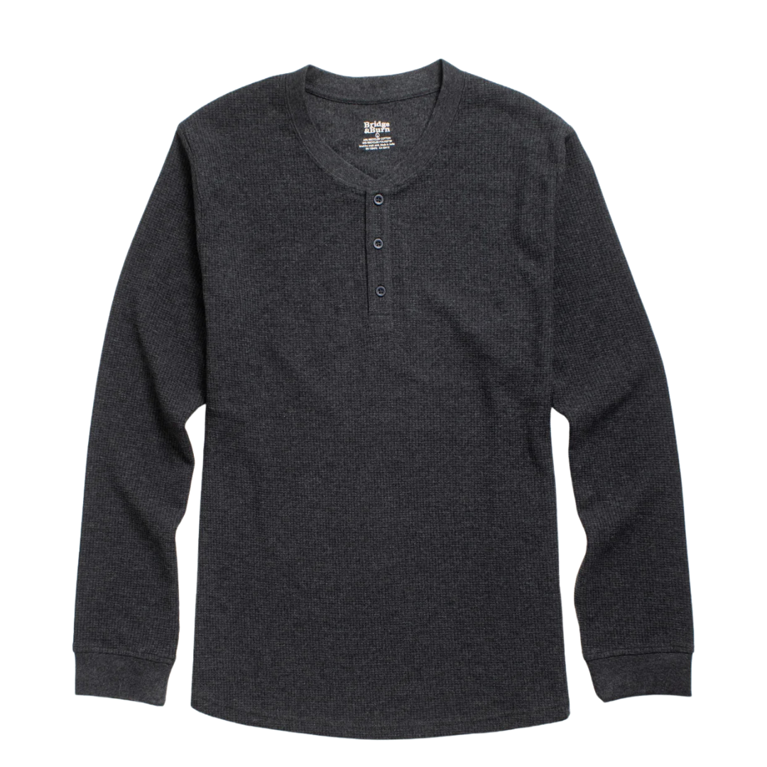 Recycled Waffle Henley - Charcoal