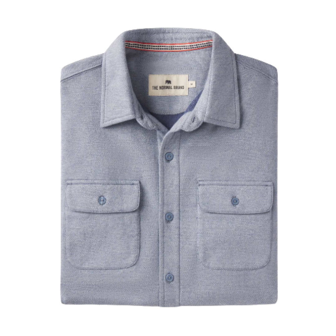 Textured Knit Button Down - Vintage Blue