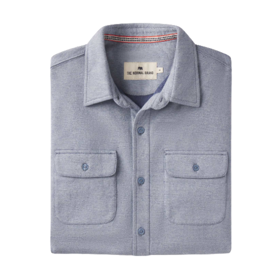 Textured Knit Button Down - Vintage Blue