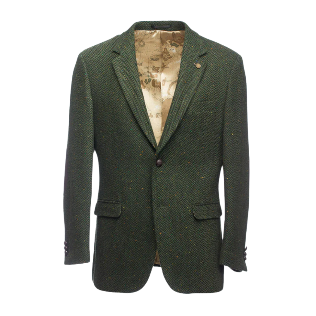 James Stephens Herringbone Poets Jacket - Green