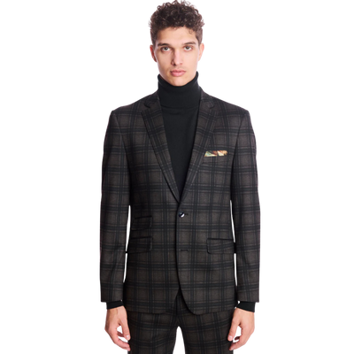 Dover Slim Notch Jacket - Green Charcoal Plaid
