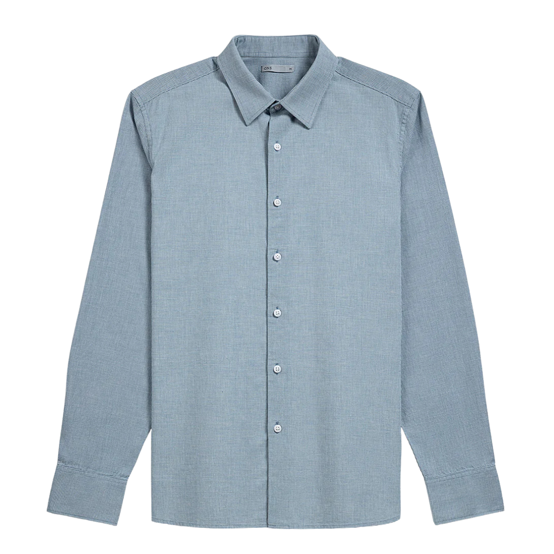 Arik Houndstooth Shirt - Mid Blue & Bright White