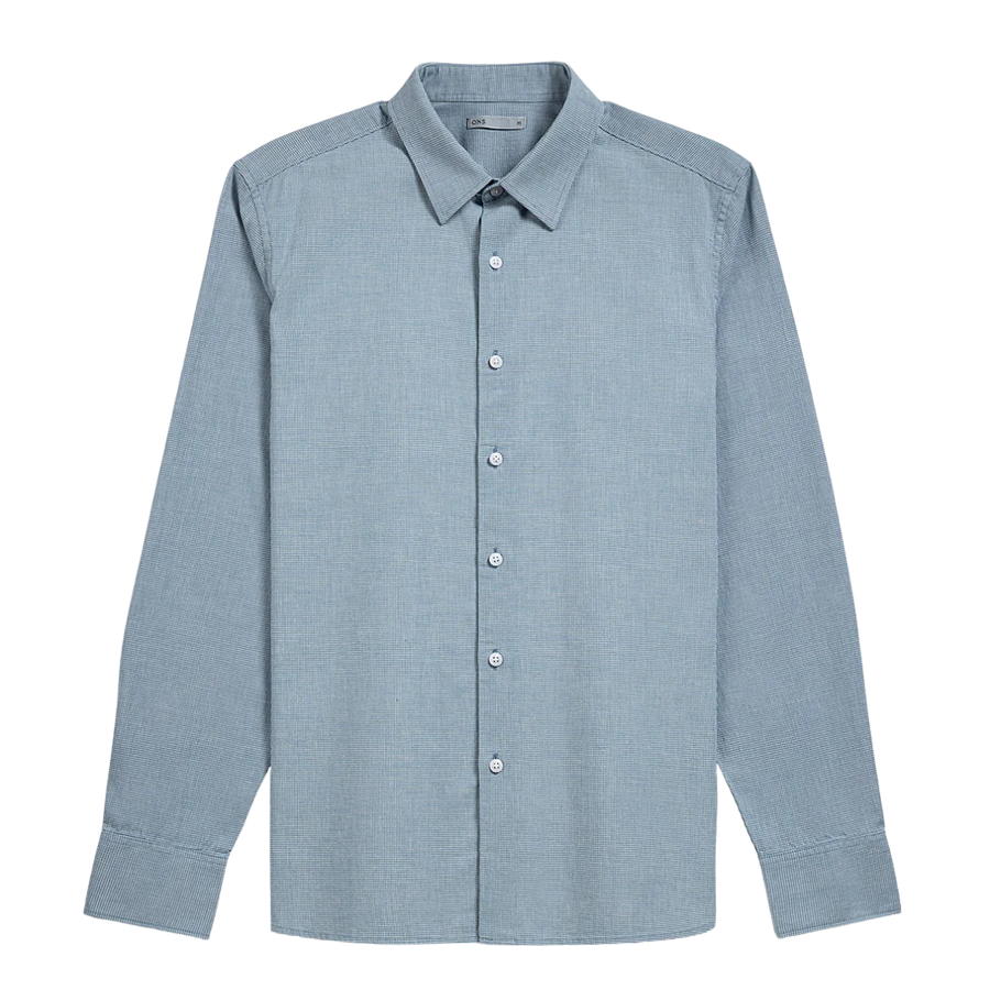 Arik Houndstooth Shirt - Mid Blue & Bright White